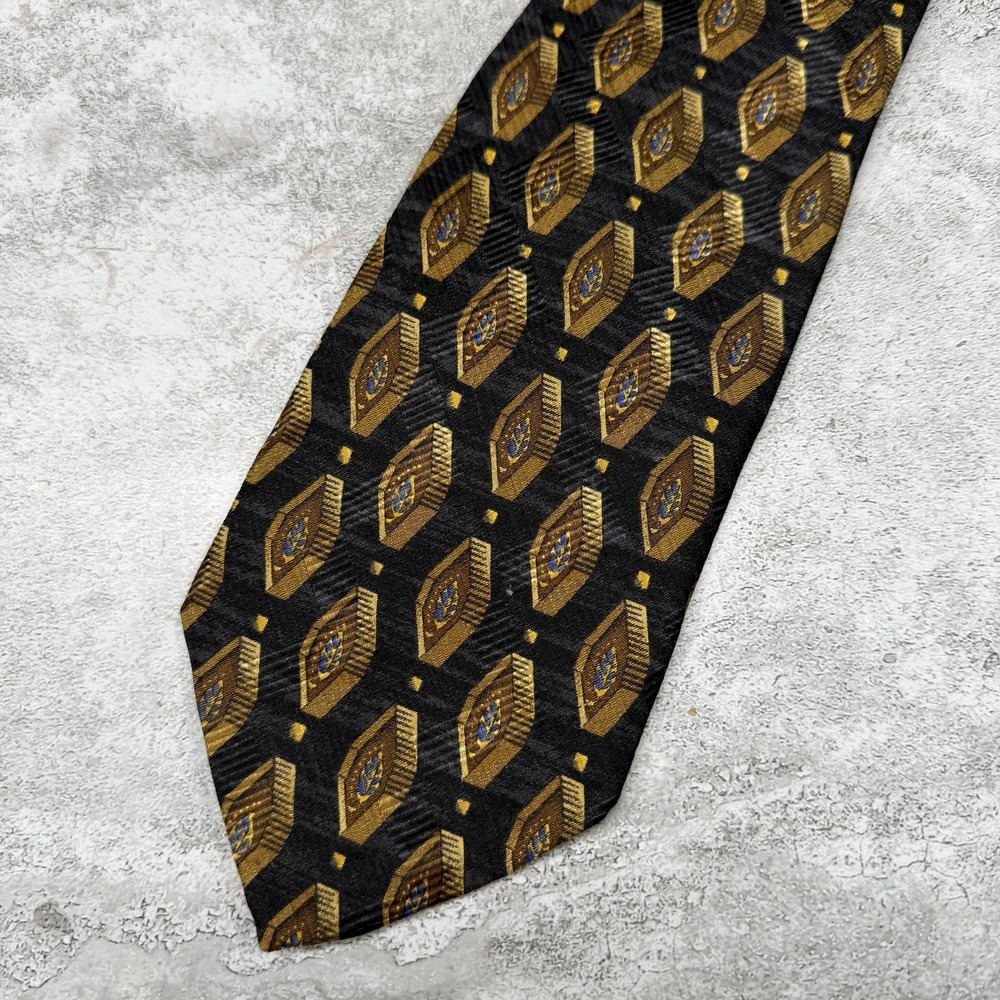 Robert Talbott Silk Tie Mens One Size Black Geometric Made In USA Necktie